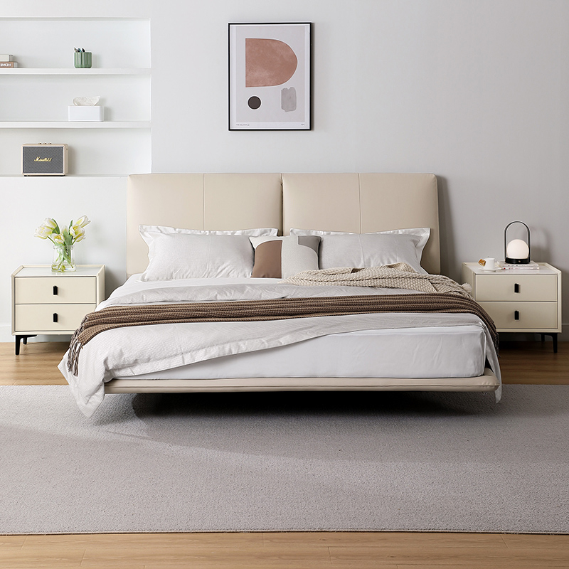 Leandrew Taupe Upholstered Bed Frame + Pedestals - Image 2
