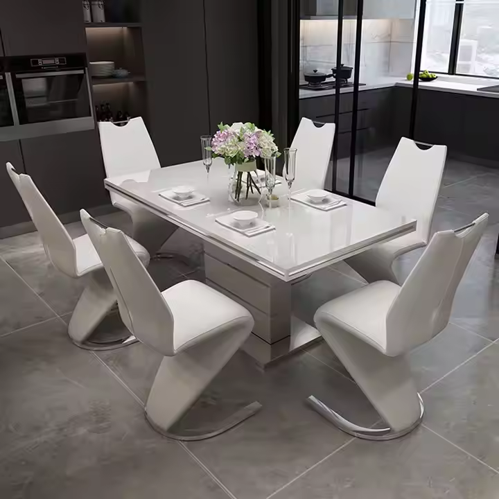Lucenzo Modern Leather Dining Table Set - Image 6