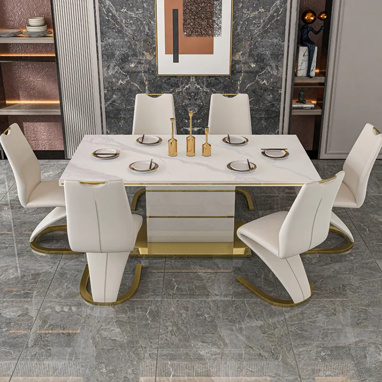 Lucenzo Modern Leather Dining Table Set - Image 5