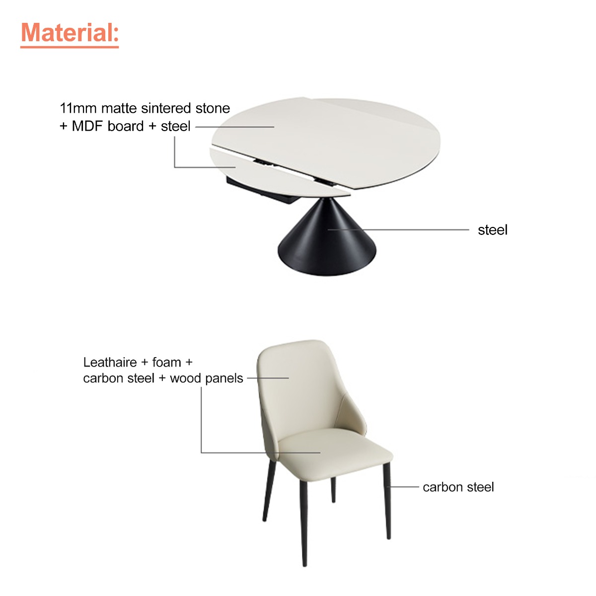 Nerissa 6-Seater Extendable Dining Set (Sintered) - Image 10